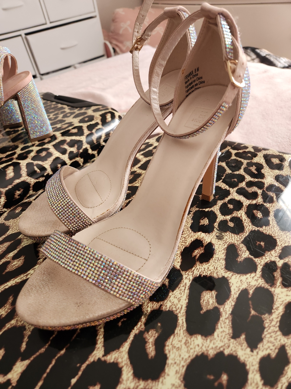 Women's Blush Rhinestone Ankle-Strap Heels